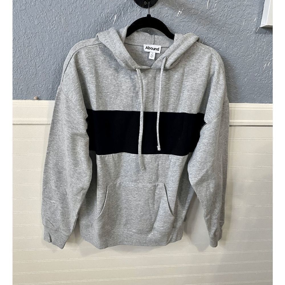 Abound Women’s Striped Long Sleeve Pullover Hoodie Black and Gray